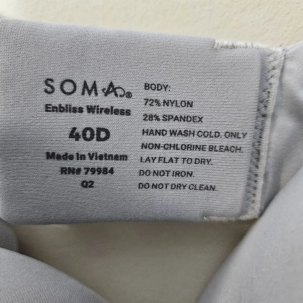 Soma Enbliss Wireless Bra Gray 40D